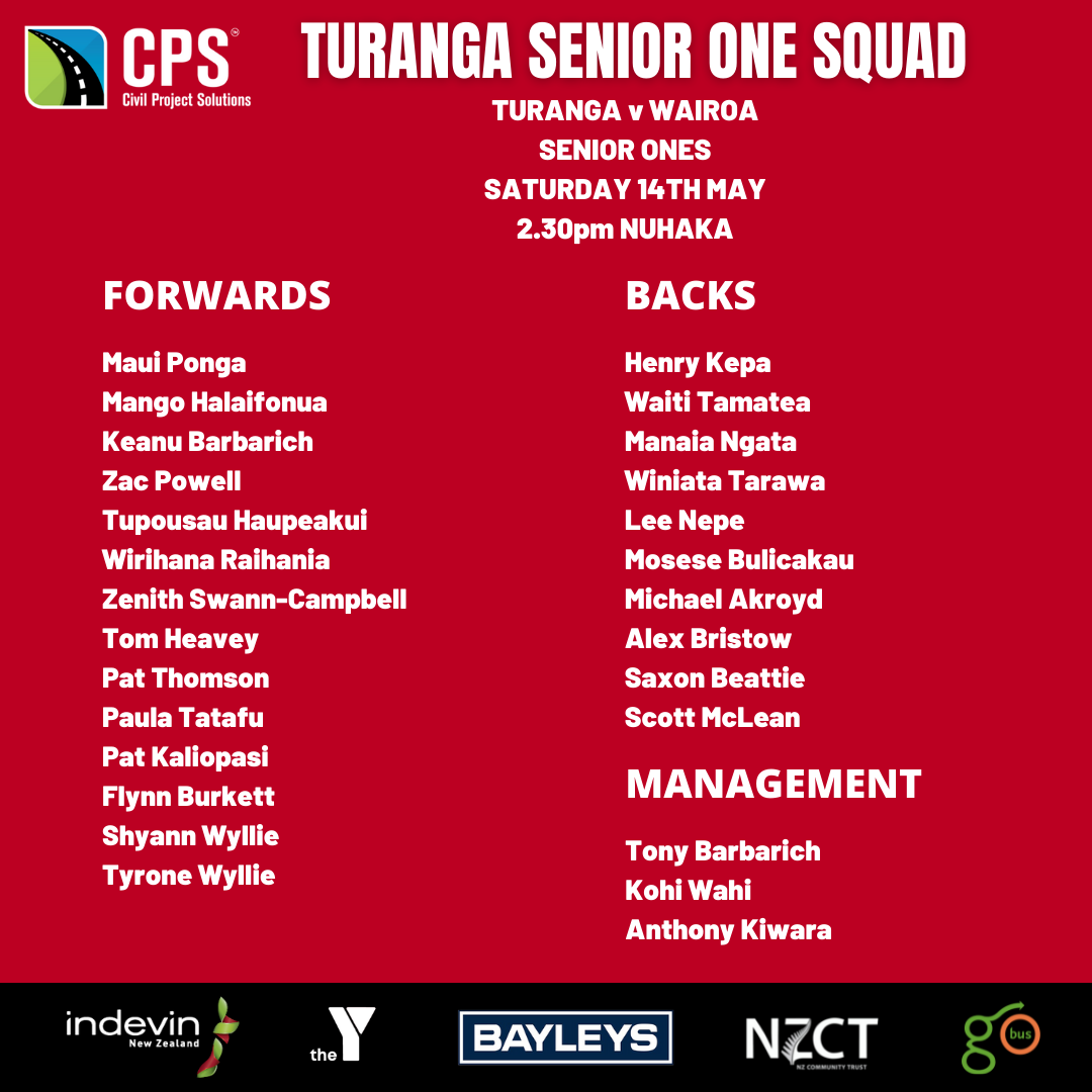 Turanga and Wairoa Senior One Squads announced